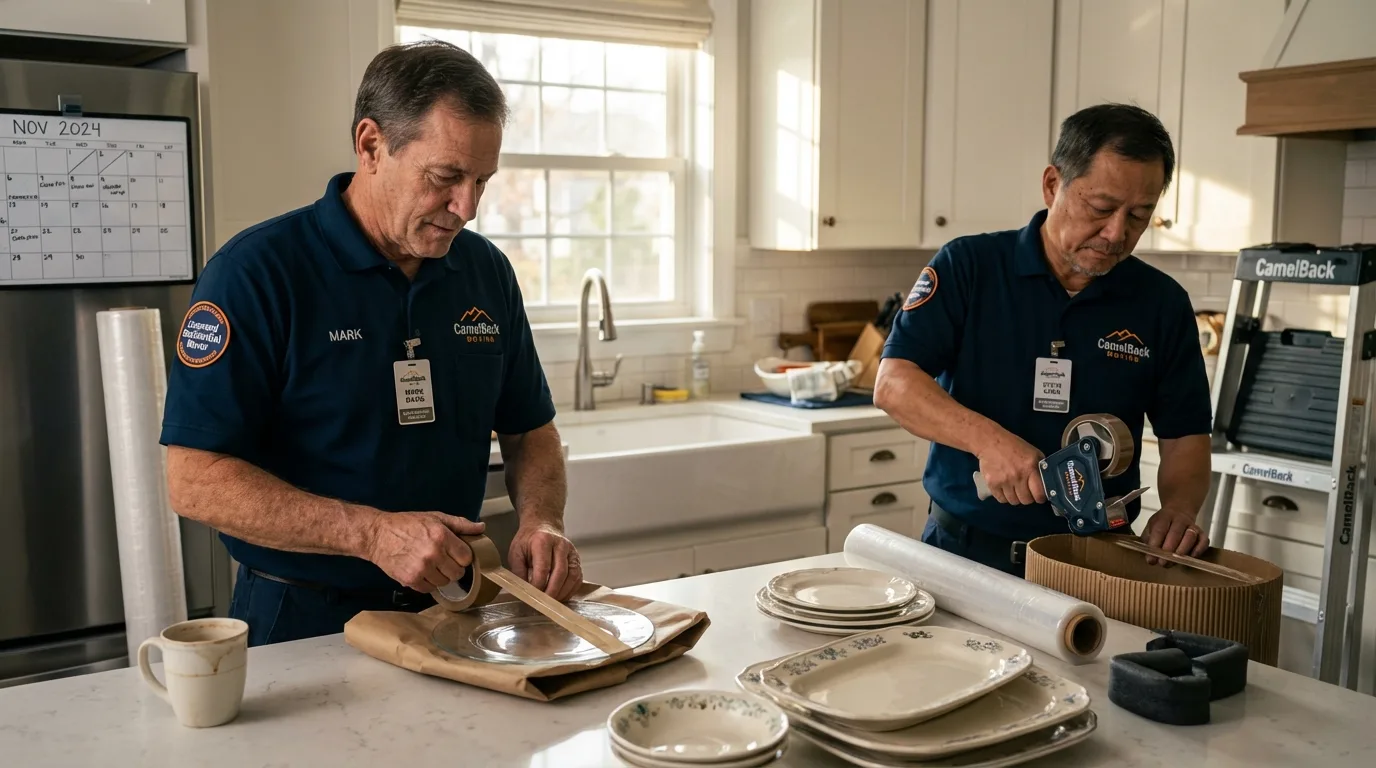 Professional crew packing kitchen dishware in Mount Carmel, TN